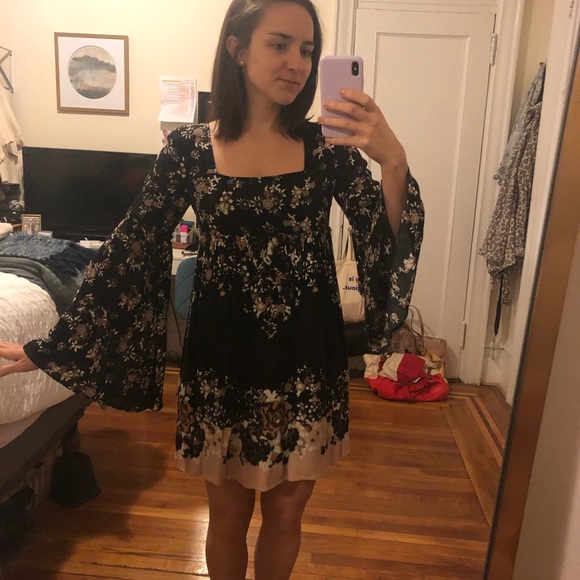 Free People Bell Sleeve Mini Dress - Picture 1 of 6